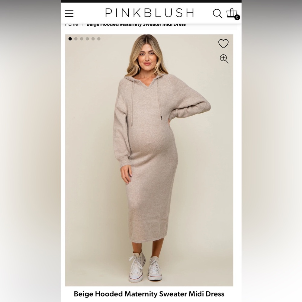 Pink Blush maternity tan hooded sweater dress
